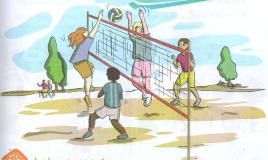 Children playing volleyball in a park
